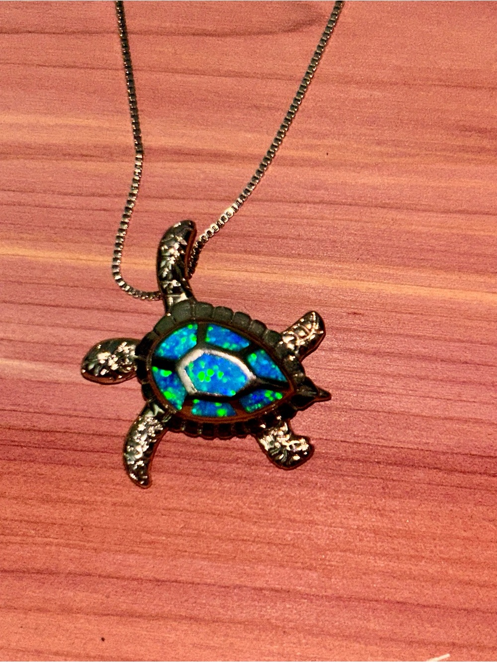 Silver Turtle Pendant Necklace with Fire Opal Inlay
